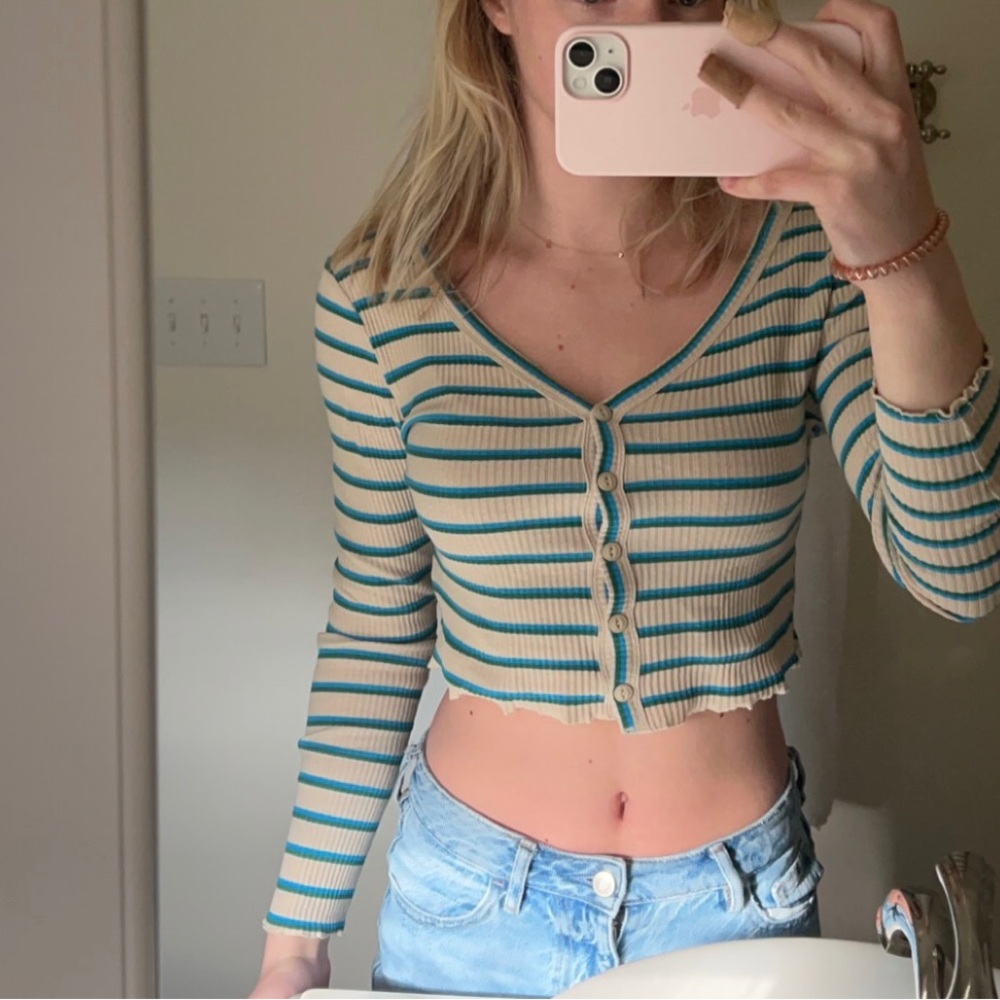 urban outfitters stripped button down long sleeve top
